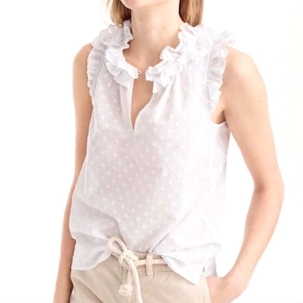 J CREW NWOT Swiss Dot Ruffle Top Cotton